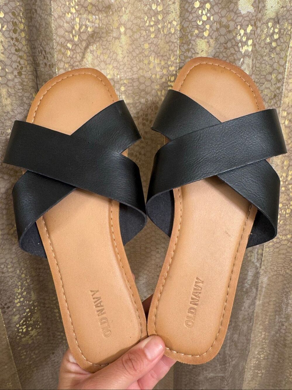 Old Navy Criss-Cross Blackjack Faux-Leather Slip-On Sandals Size 9